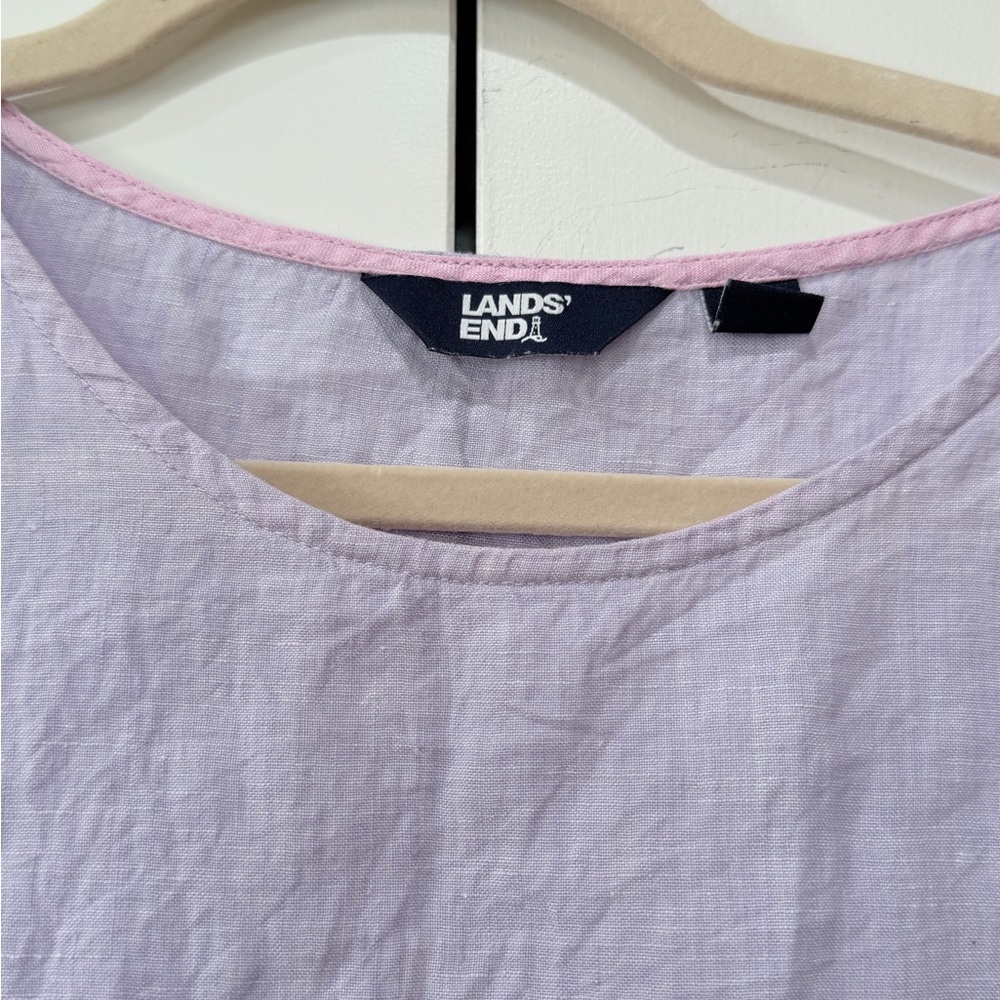 Lands' End Women's Short Sleeve 100% Linen Top Casual Blouse Purple Small - Picture 5 of 10